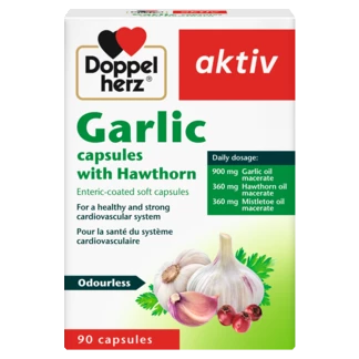 Doppelherz aktiv Garlic capsules with Hawthorn front view